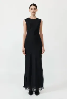St Agni Pinstripe Silk Maxi Dress in Black Size 6 for rent on The Volte - image 3