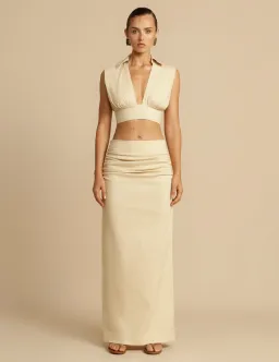 Arcina Ori Carmen Top & Skirt Set Stone Beige Size 6 for rent on The Volte - image 1