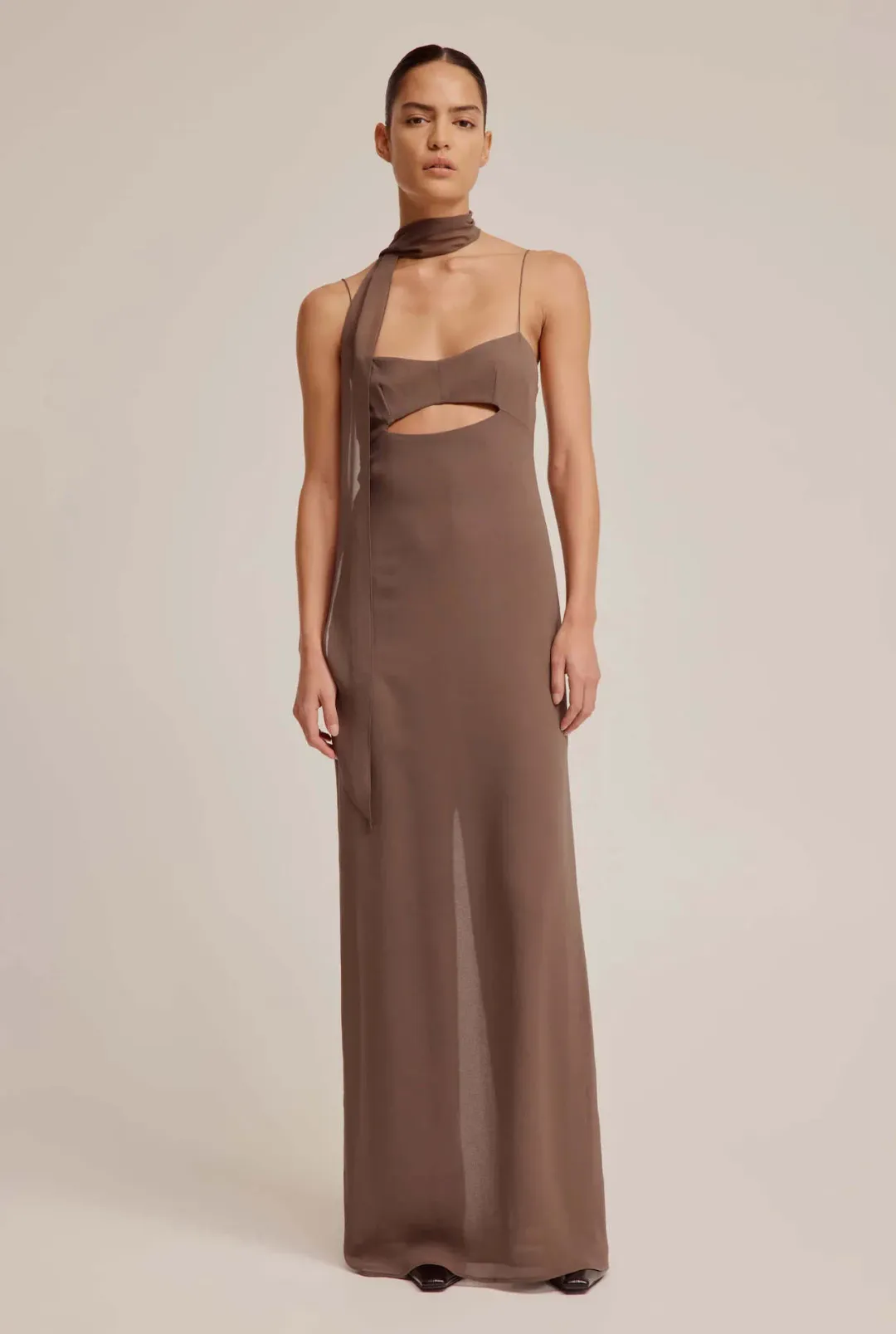 Venroy Silk Scarf Dress Brown Size 6 for rent on The Volte - main image