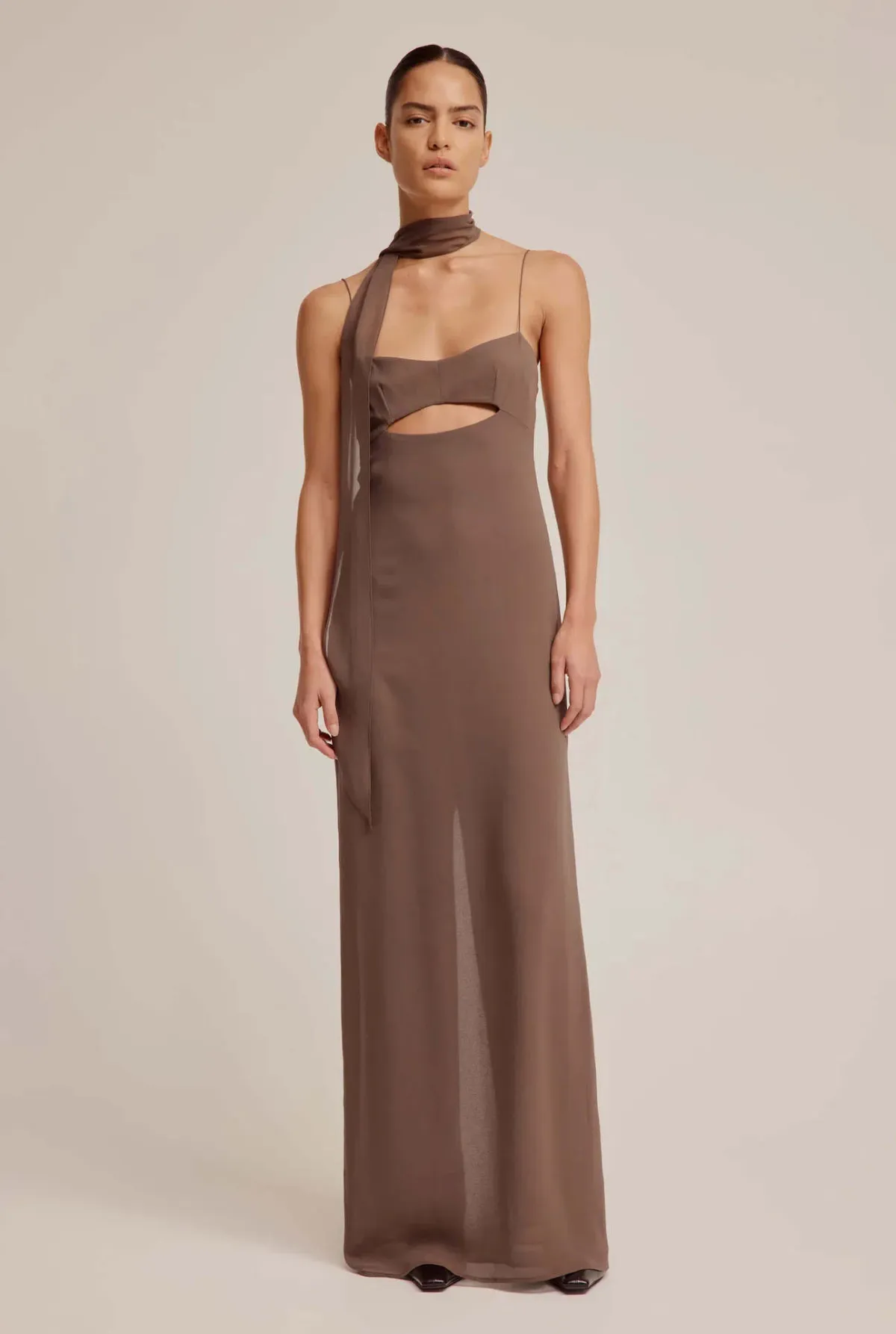 Venroy Silk Scarf Dress Brown Size 6 for rent on The Volte - main image