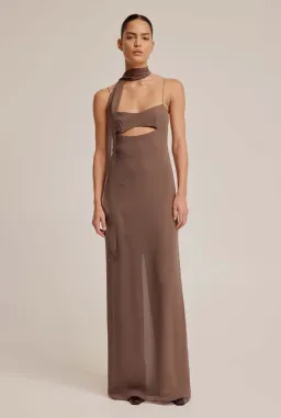 Venroy Silk Scarf Dress Brown Size 6 for rent on The Volte - image 1