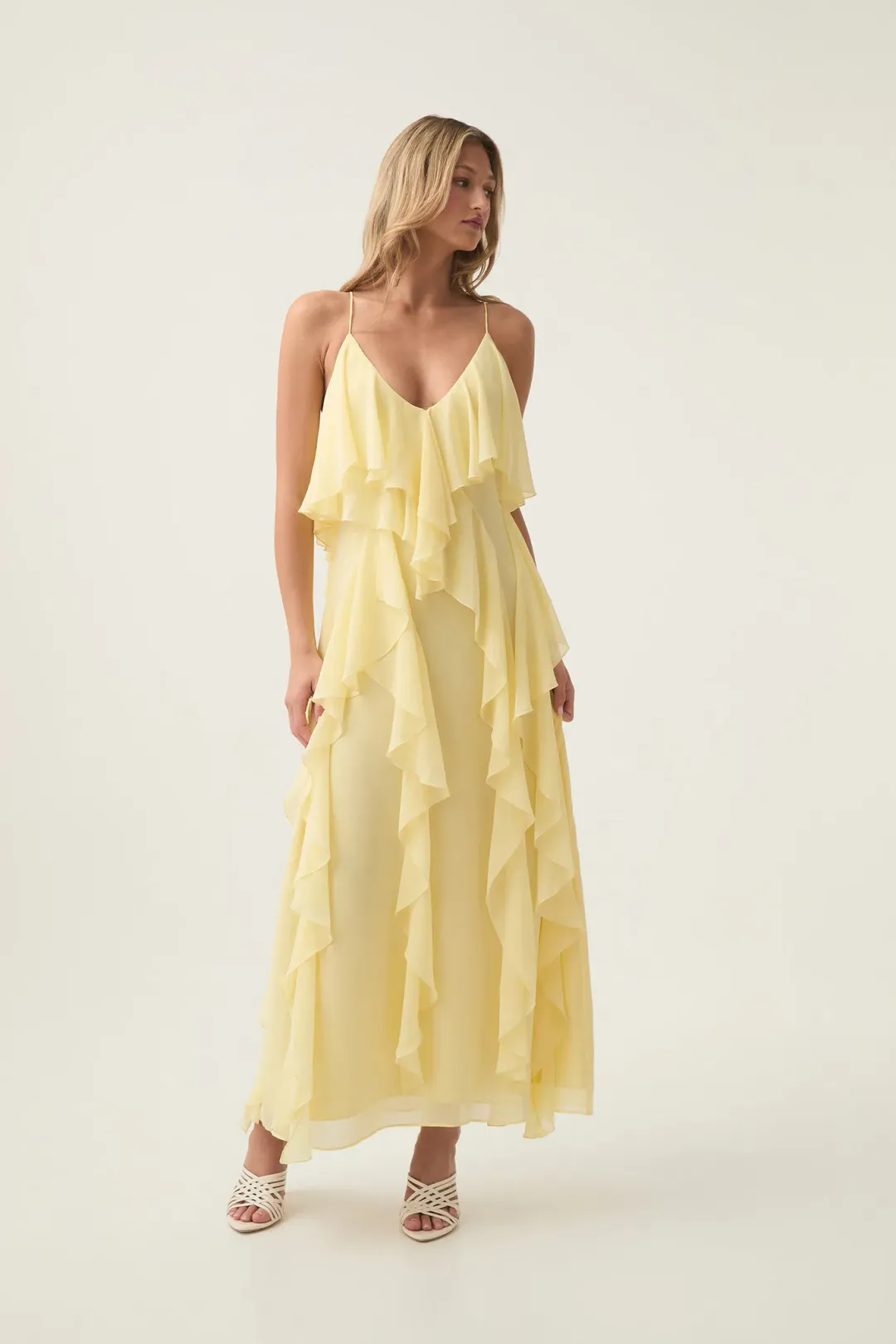 Aje Valentine Frill Maxi Dress in Acacia Yellow Size 8 for rent on The Volte - main image