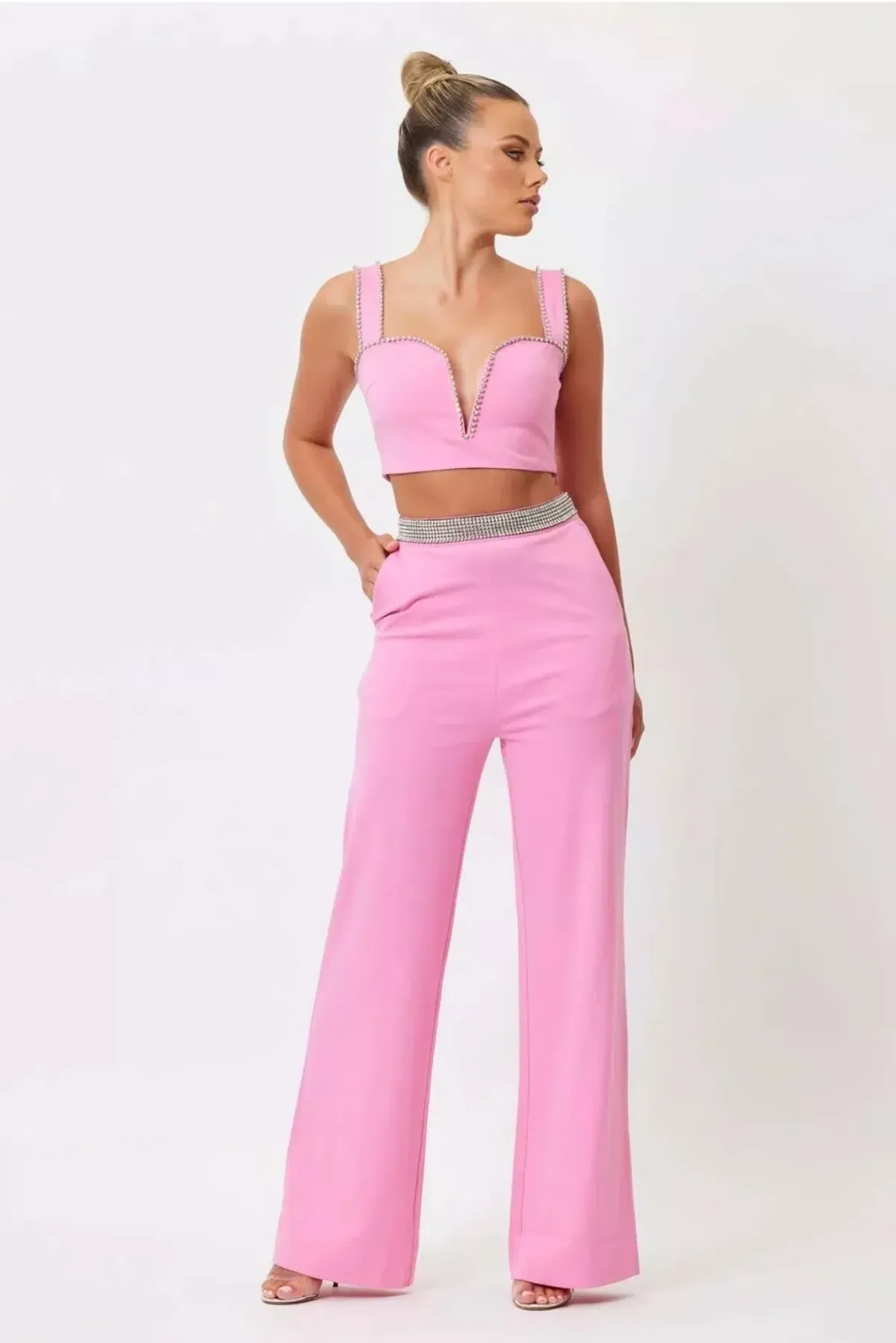 Bianca & Bridgett Hazel Crop Top & Riley Pant Set Pink Size 8 for rent on The Volte - main image