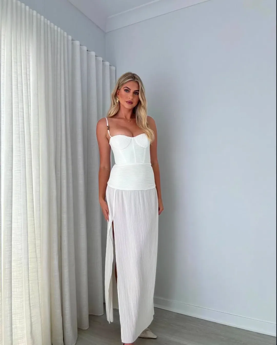 Manning Cartell Double Pleated Maxi Dress White Size 8 for rent on The Volte - main image
