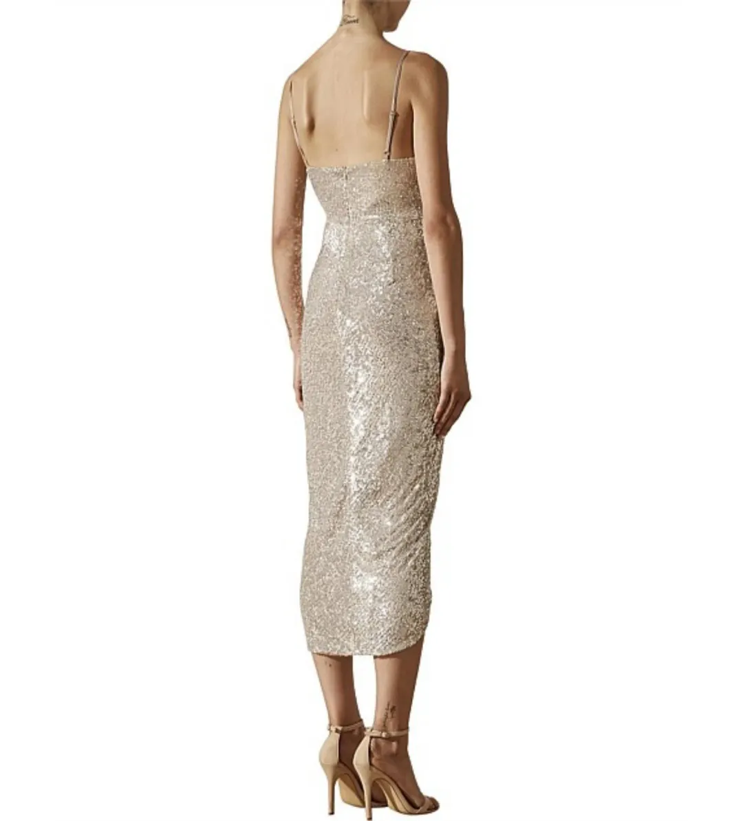 Shona Joy Dress Sequin Sparkle Drape Front Midi Dress Size 12 for rent on The Volte - main image