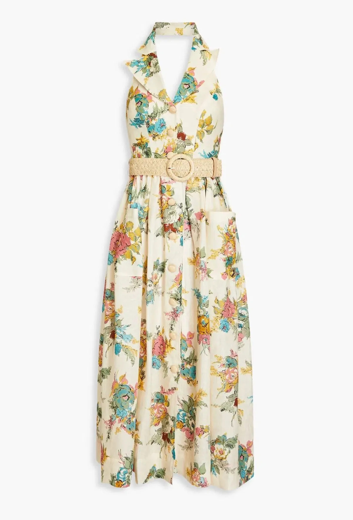 Zimmermann Clover Linen Halterneck Midi Dress Floral Size 3 / AU 14 - Image 4