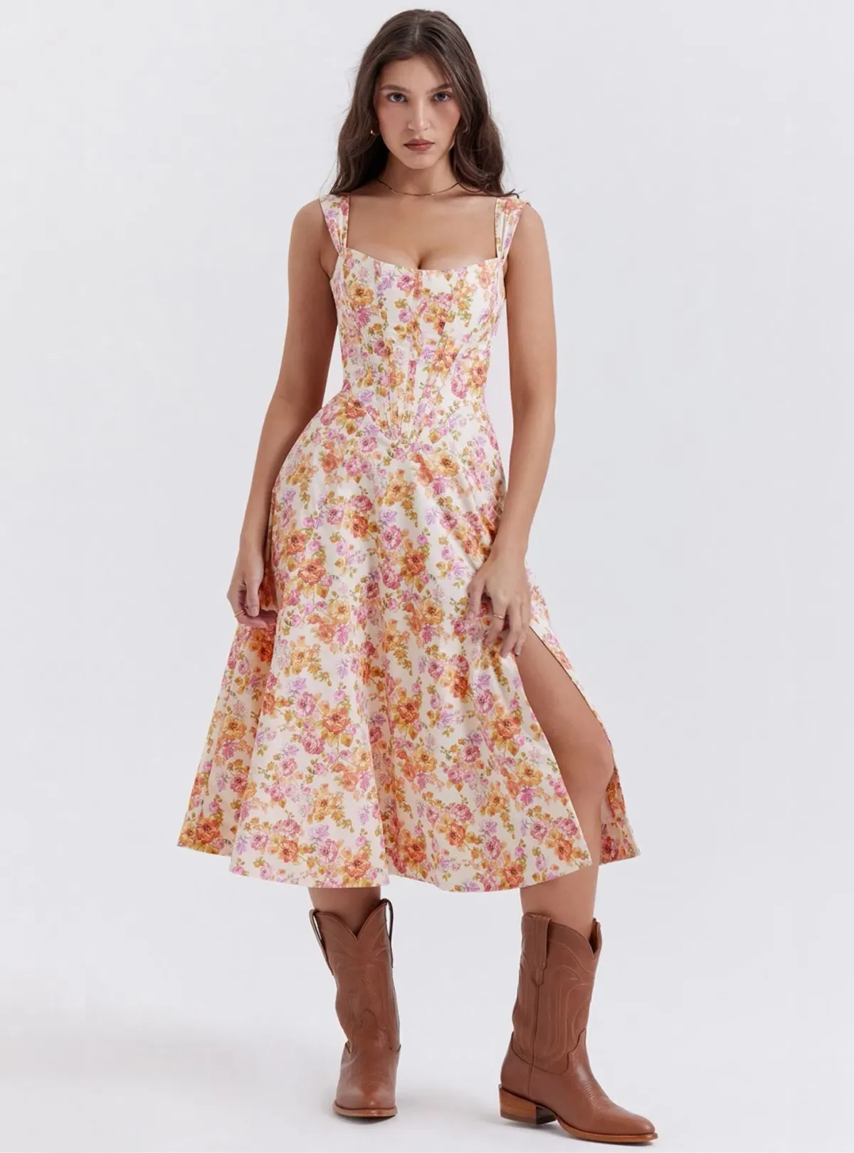 House of CB Saira Midi Sundress Ivory Floral Size S / AU 8 for rent on The Volte - main image