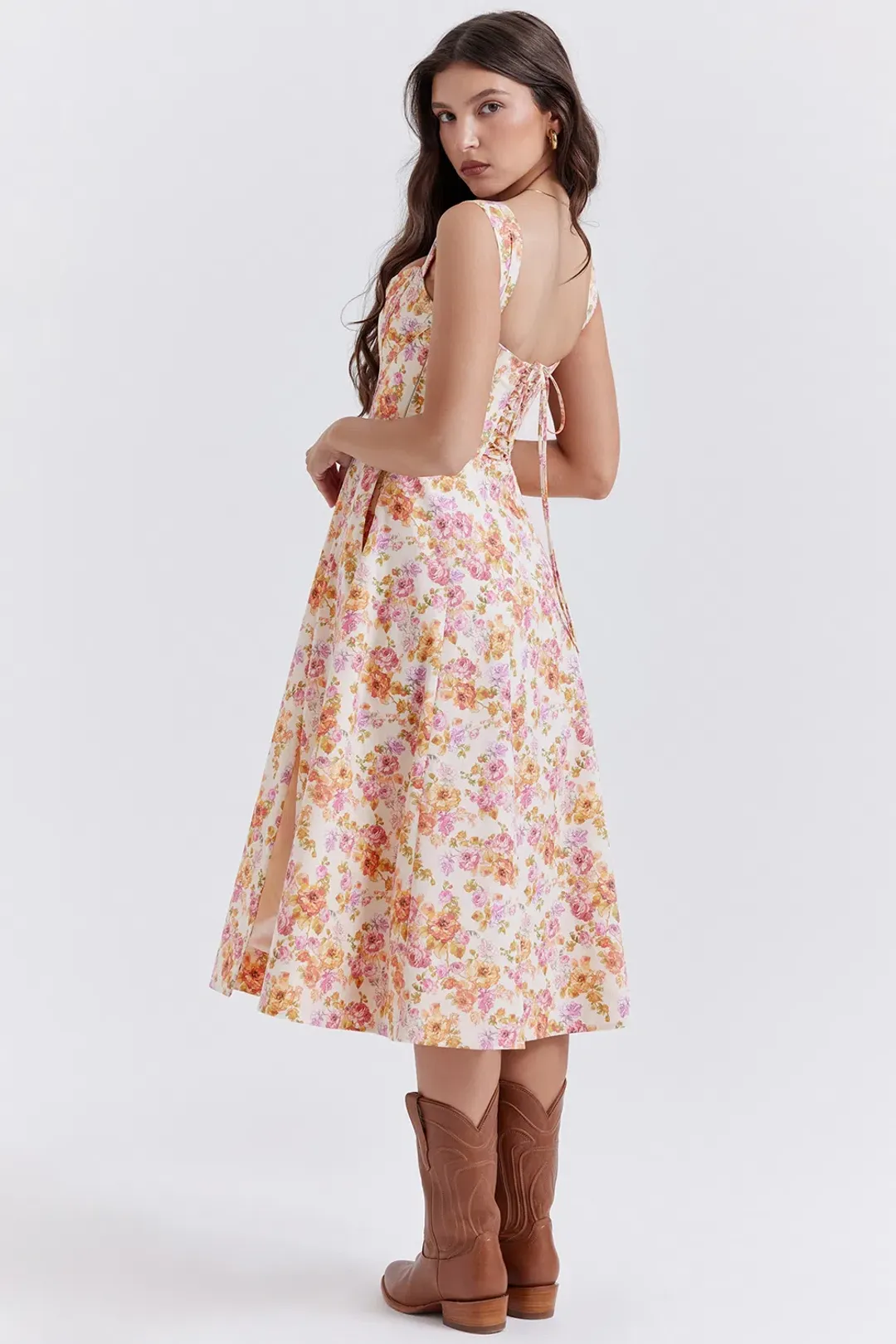House of CB Saira Midi Sundress Ivory Floral Size S / AU 8 for rent on The Volte - main image