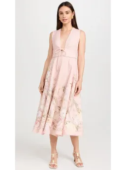 Zimmermann Waverly Plunge Midi Dress Pink Floral Size 2 (AU 12) for rent on The Volte - image 1