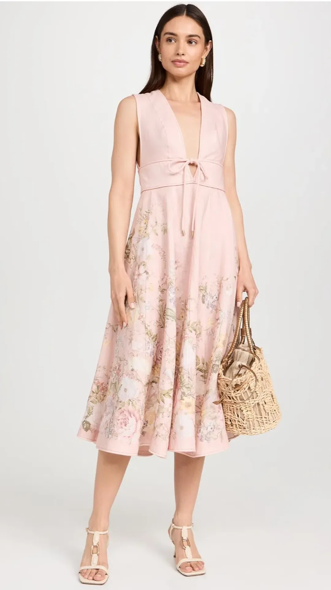 Zimmermann Waverly Plunge Midi Dress Pink Floral Size 2 (AU 12) for rent on The Volte - main image
