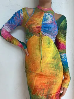Alemais Irving Mesh Midi Dress in Multi Size 6 for rent on The Volte - image 4