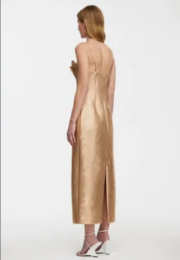 Acler Mahina Midi Dress Metallic Caramel Gold Size 8 for rent on The Volte - image 3