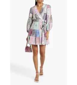 Zimmermann Patchwork-effect Printed Crepe Mini Wrap Dress Multi Size 1 / AU 10 for rent on The Volte - image 1