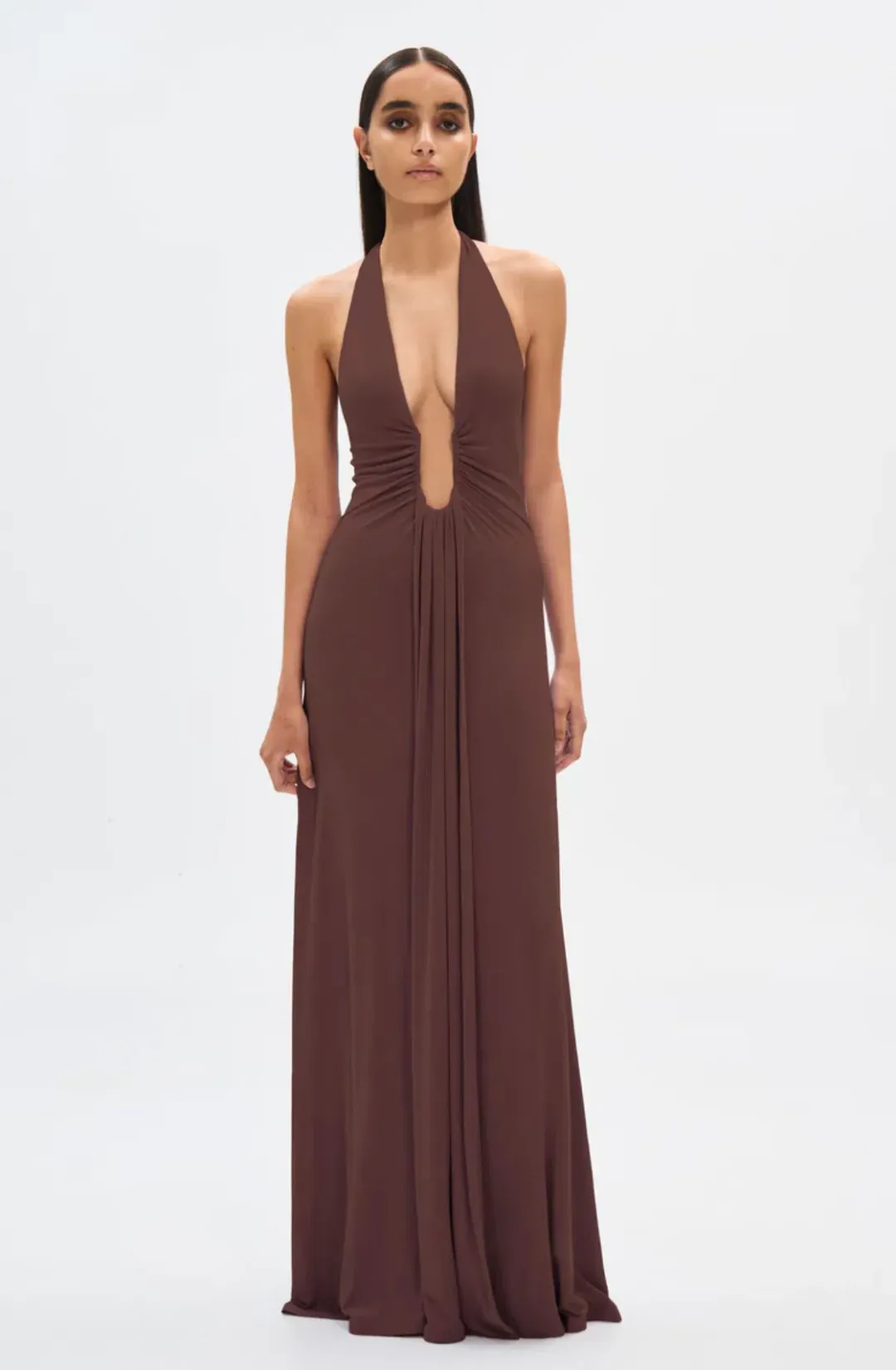Misha Jennifer Cupro Maxi Dress Cedar Size 8/S for rent on The Volte - main image