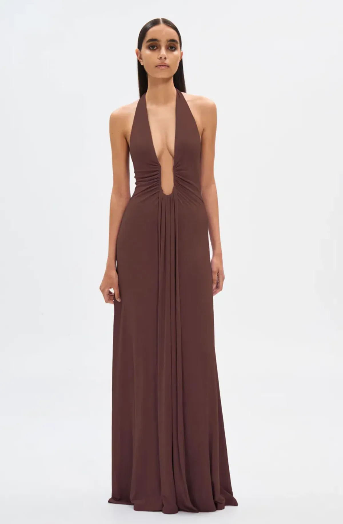 Misha Jennifer Cupro Maxi Dress Cedar Size 8/S for rent on The Volte - main image