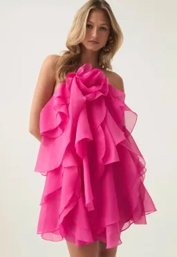 Aje Pandorea Layered Mini Dress Fuchsia Rose Size S / AU 8 for rent on The Volte - image 2