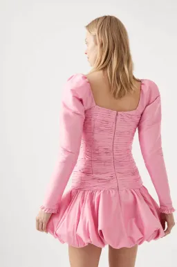 AJE Bijou Ruched Long Sleeve Mini Dress in Bonbon Pink Size 4 for rent on The Volte - image 4