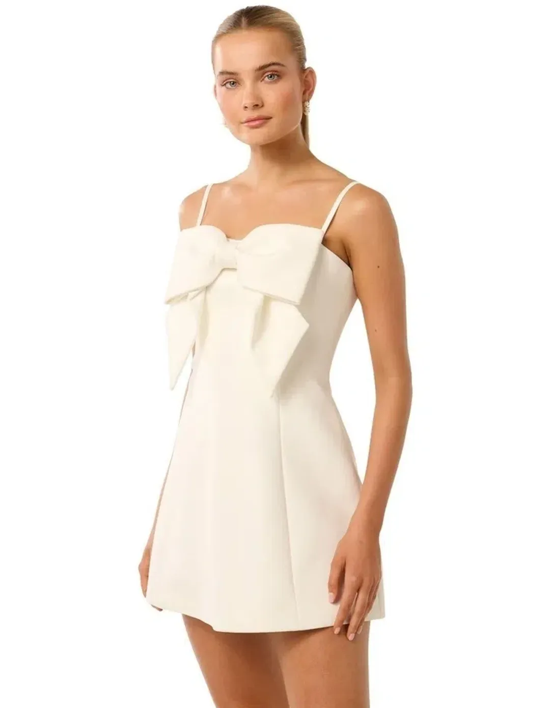 Forever New Hayley Bow Front Mini Dress Porcelain Size AUS 10 for rent on The Volte - main image
