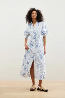 Binny La Casa Azul Midi Dress Blue Print Size 8 for rent on The Volte - image 1