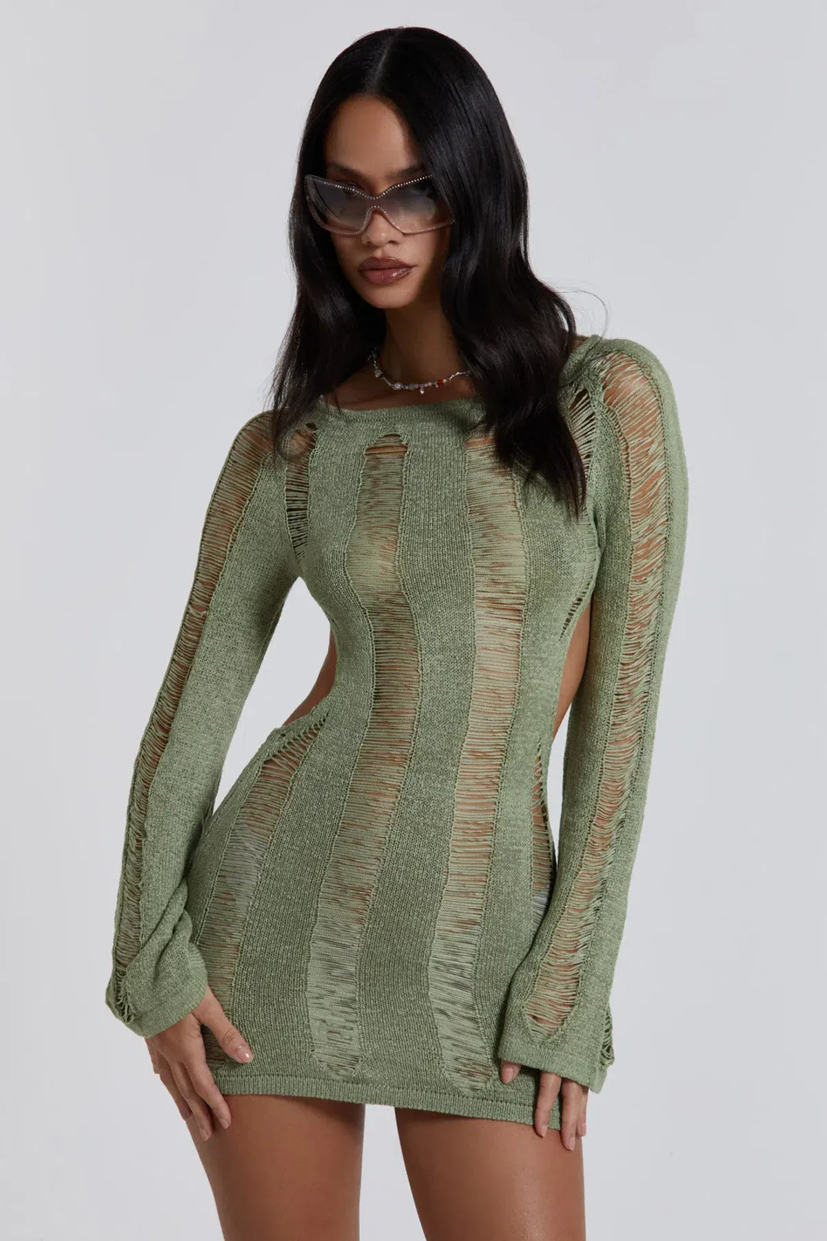 Jaded London Umbra Mini Dress Khaki Size 8 - Image 2