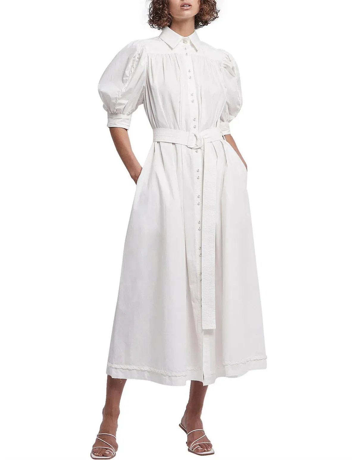 Aje Manifest Midi Belted Shirt Dress White Size AU 8 for rent on The Volte - main image