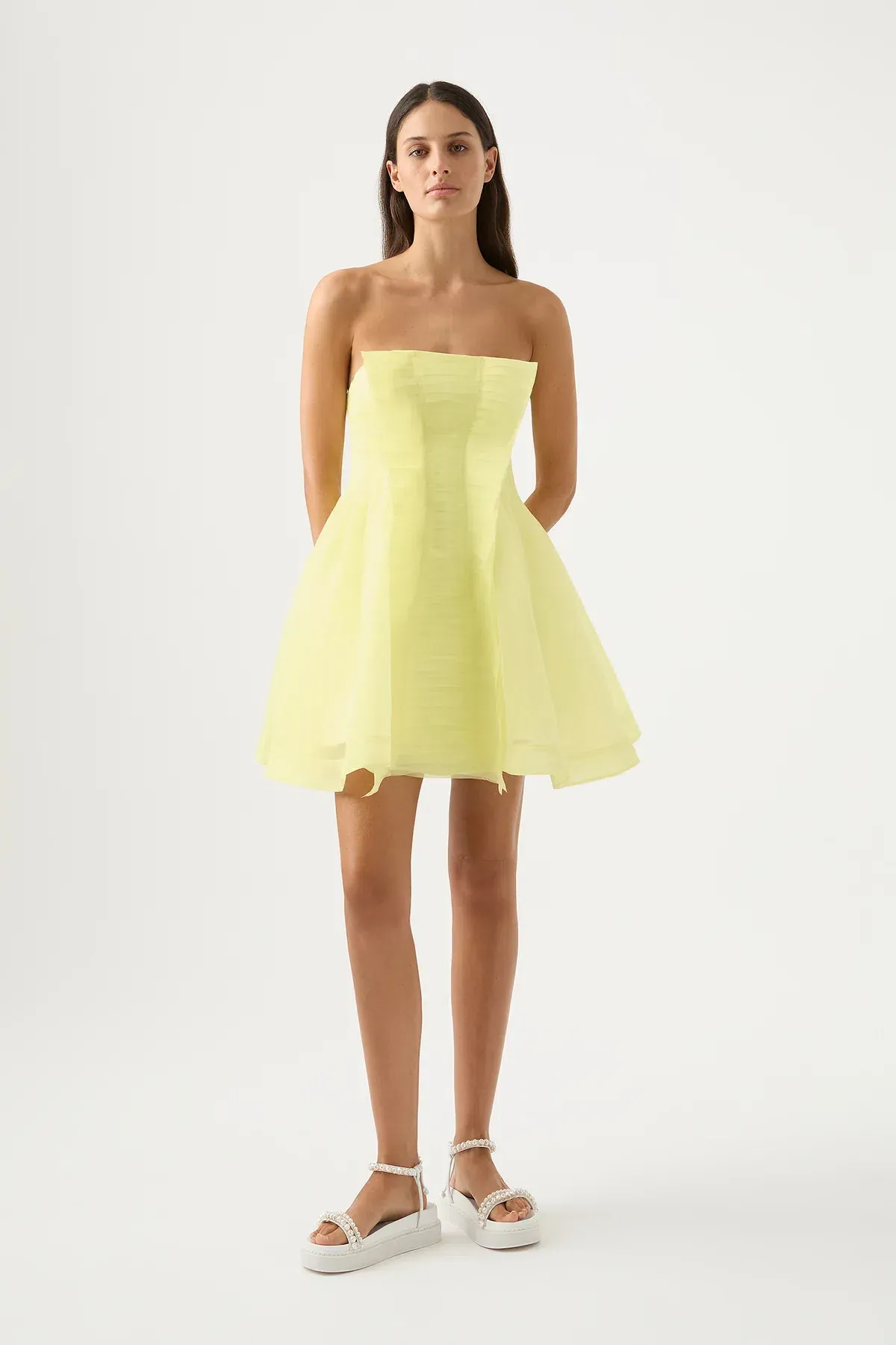 Aje Astrid Strapless Mini Dress Lemon Yellow Size 8 - Image 1
