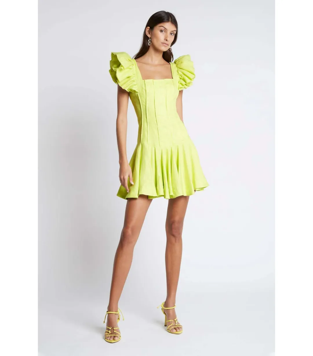 Aje Breathless Frill Sleeve Mini Dress Lime Green Size AU 6 for rent on The Volte - main image