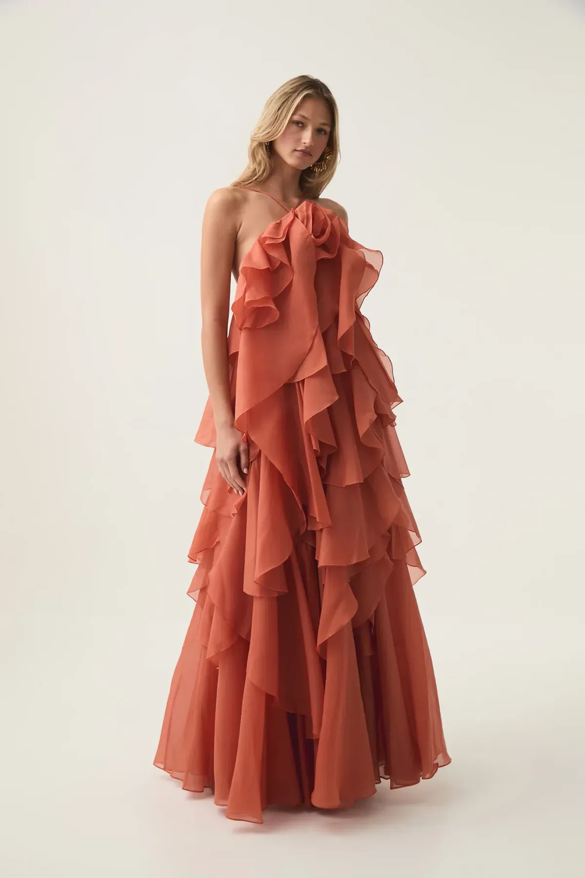 Aje Pandorea Layered Maxi Dress in Coral Clay Size AU 16 - Image 3