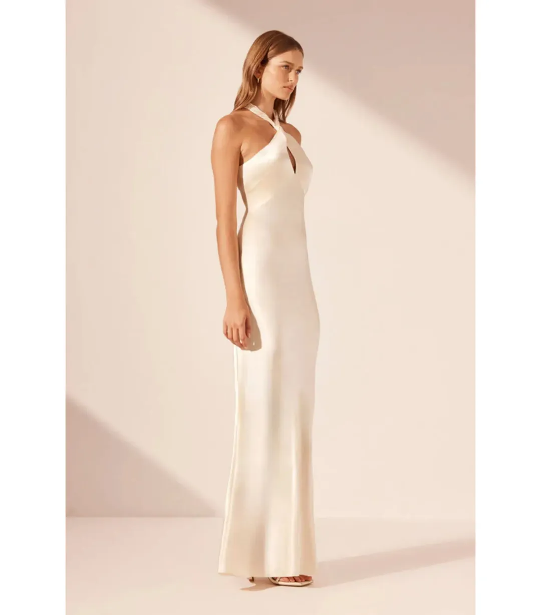 Shona Joy La Lune High Neck Twist Maxi Dress Cream Size AU 10 for rent on The Volte - main image
