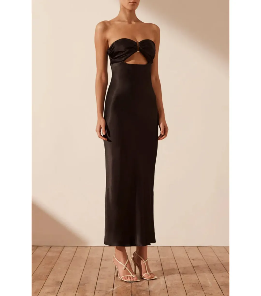 Shona Joy Camille Strapless Cut Out Midi Dress Black Size AU 8 for rent on The Volte - main image