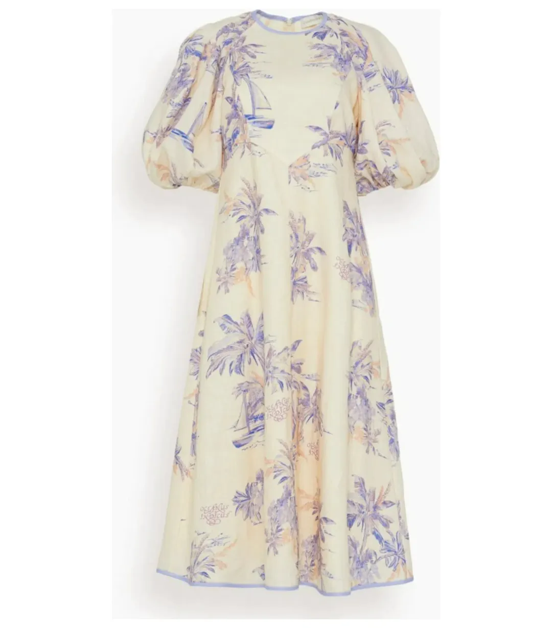 Zimmermann Linen Day Midi Dress in Pearl Palm Toile Size 12/M for rent on The Volte - main image