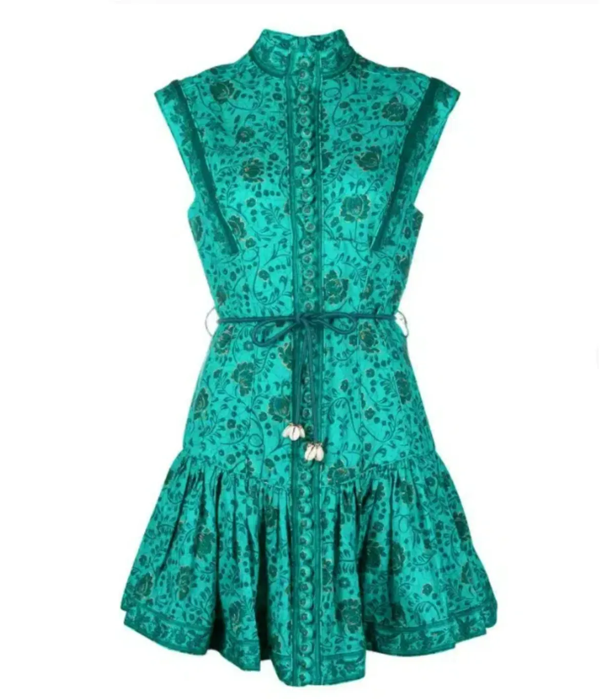Zimmermann Lulu Panelled Flip High Neck Mini Dress Jade Floral Print Size 1 / AU 10 - Image 6