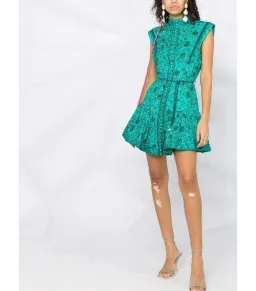 Zimmermann Lulu Panelled Flip High Neck Mini Dress Jade Floral Print Size 1 / AU 10 for rent on The Volte - image 1