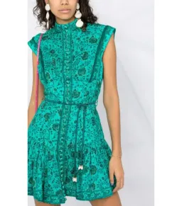 Zimmermann Lulu Panelled Flip High Neck Mini Dress Jade Floral Print Size 1 / AU 10 for rent on The Volte - image 2
