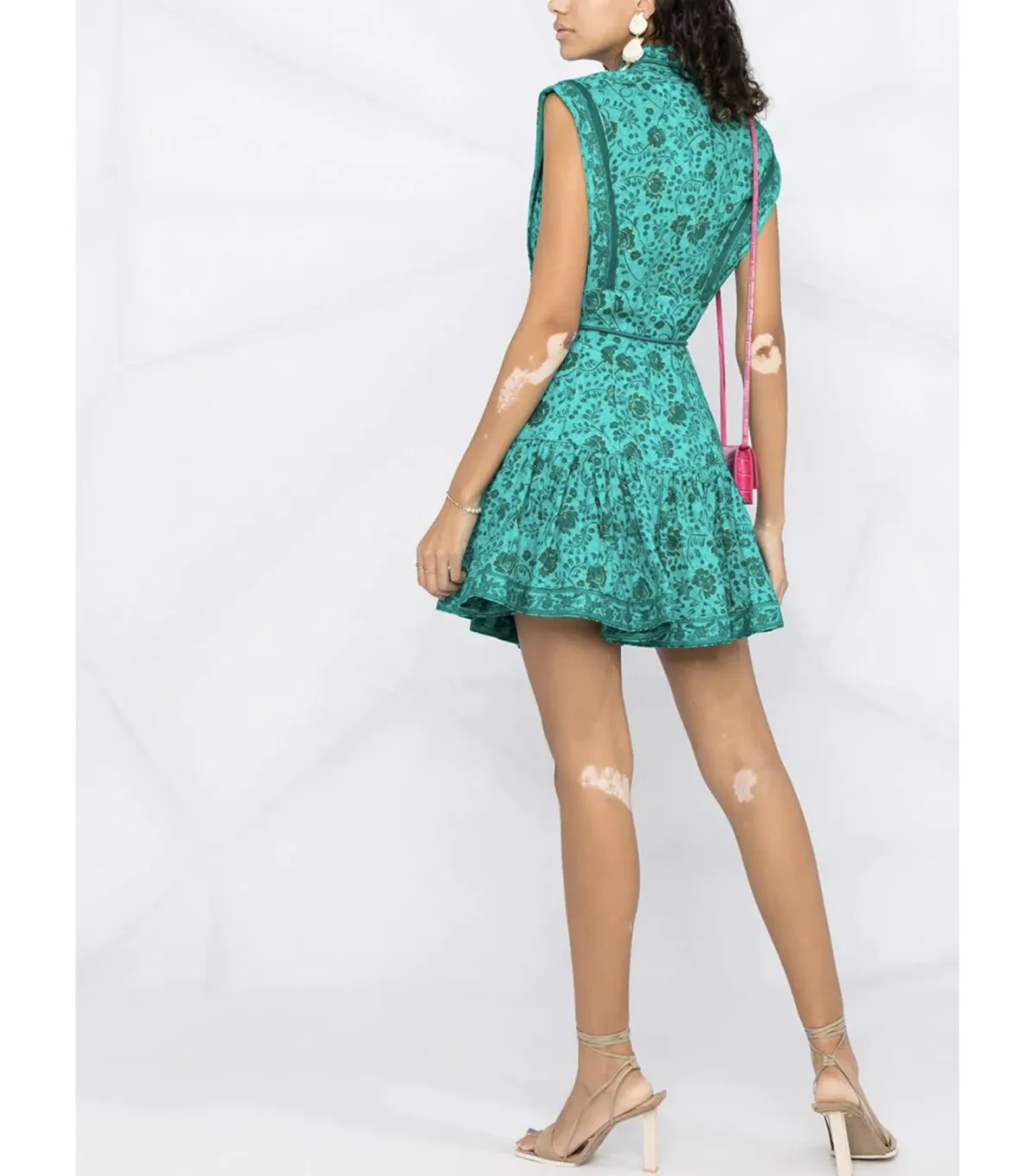 Zimmermann Lulu Panelled Flip High Neck Mini Dress Jade Floral Print Size 1 / AU 10 - Image 4