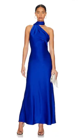 Misha Alastair Satin Gown Maxi Blue Size 8 for rent on The Volte - image 1