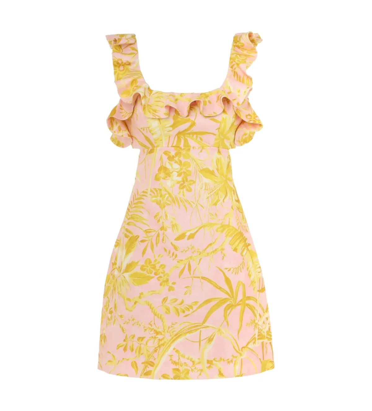 Zimmermann The Golden Ruffle Mini Dress in Pink/Gold Floral Size 2 / AU 12 - Image 3