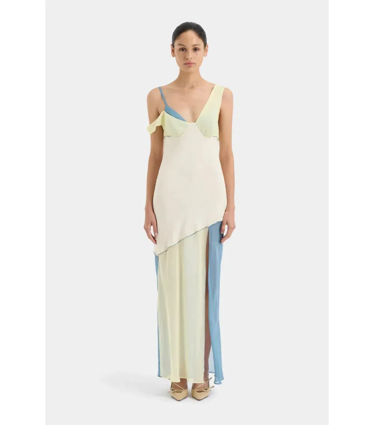 Sir The Label Thames Splice Midi Dress in Ecru Multi Size 0 / AU 6 - Image 1