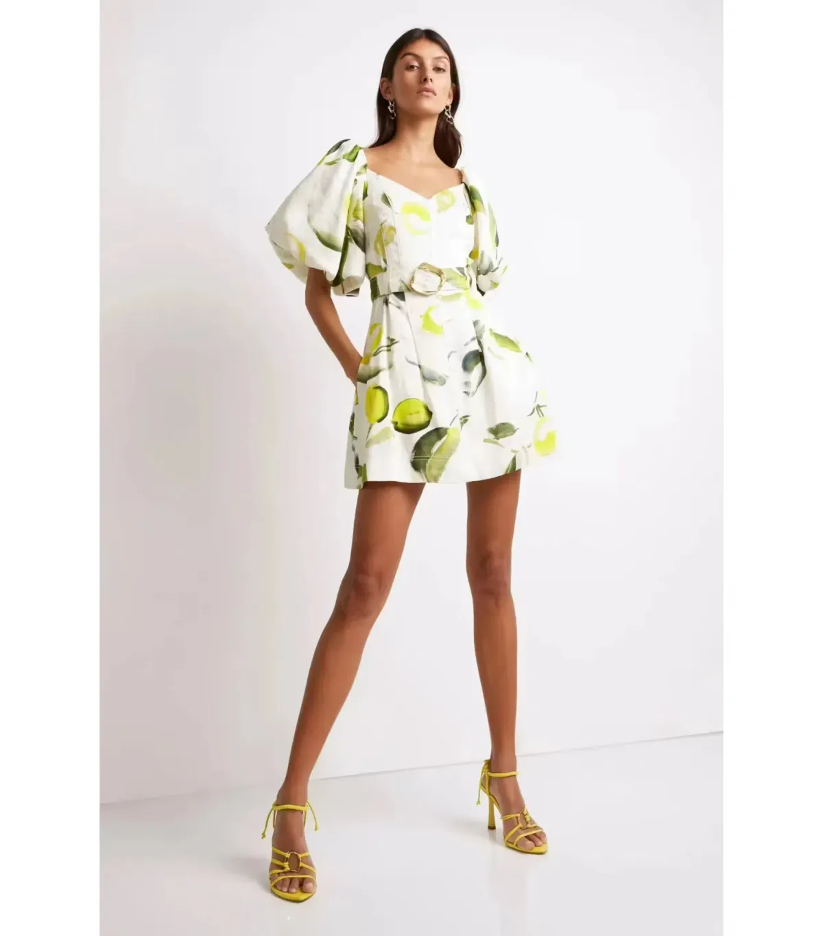 Aje Zest Mini Dress Tropical Lime Print Size AU 8 for rent on The Volte - main image