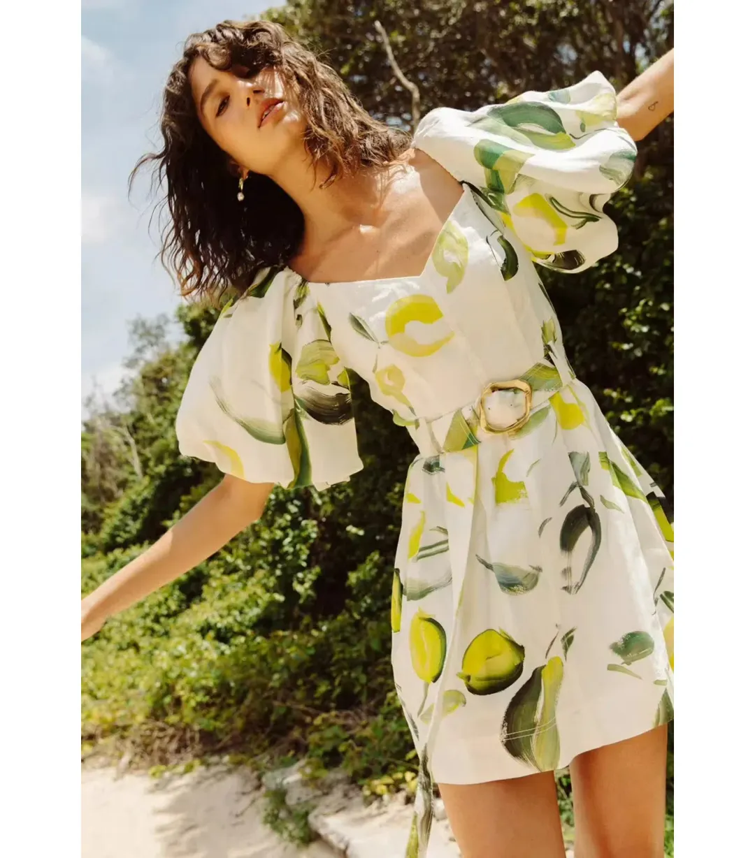 Aje Zest Mini Dress Tropical Lime Print Size AU 8 for rent on The Volte - main image