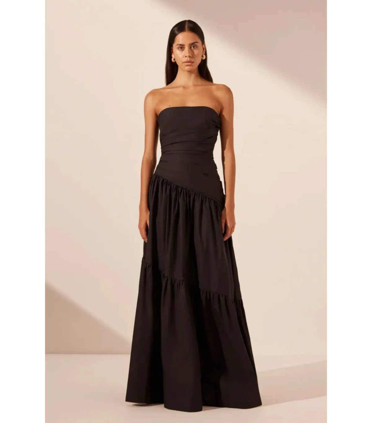 Shona Joy Maiori Strapless Tiered Maxi Dress Black Size AU 10 - Image 1