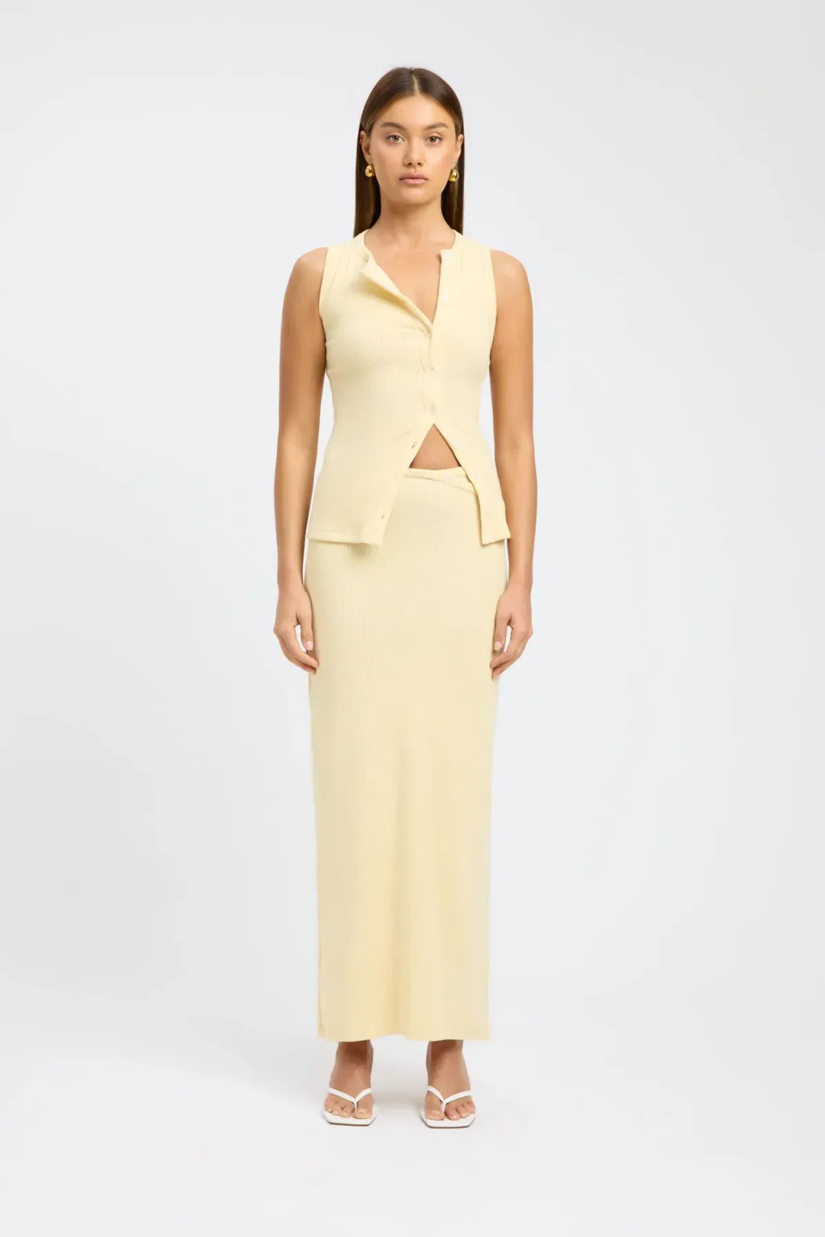 Kookai Bec Button Tank & Carter Maxi Skirt Set Butter Cream Size XS / AU 6 - Image 2