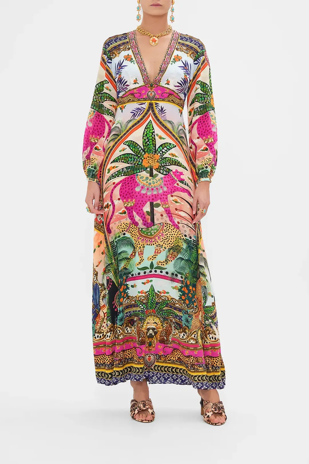 Camilla Alessandros Atlantis Printed Lantern Sleeve Dress Multi Size 14 for rent on The Volte - main image