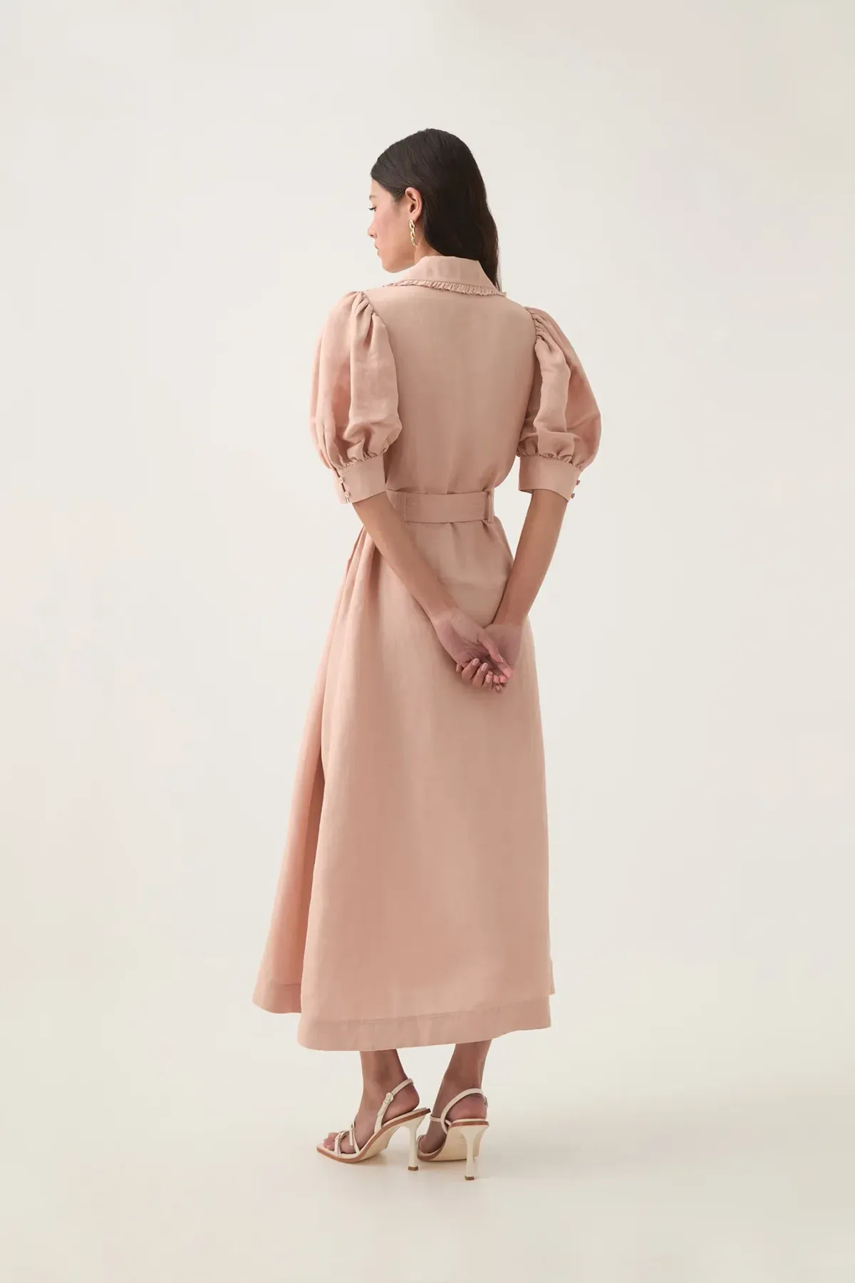 Aje Madeleine Belted Midi Dress Blush Pink Size 4 - Image 3
