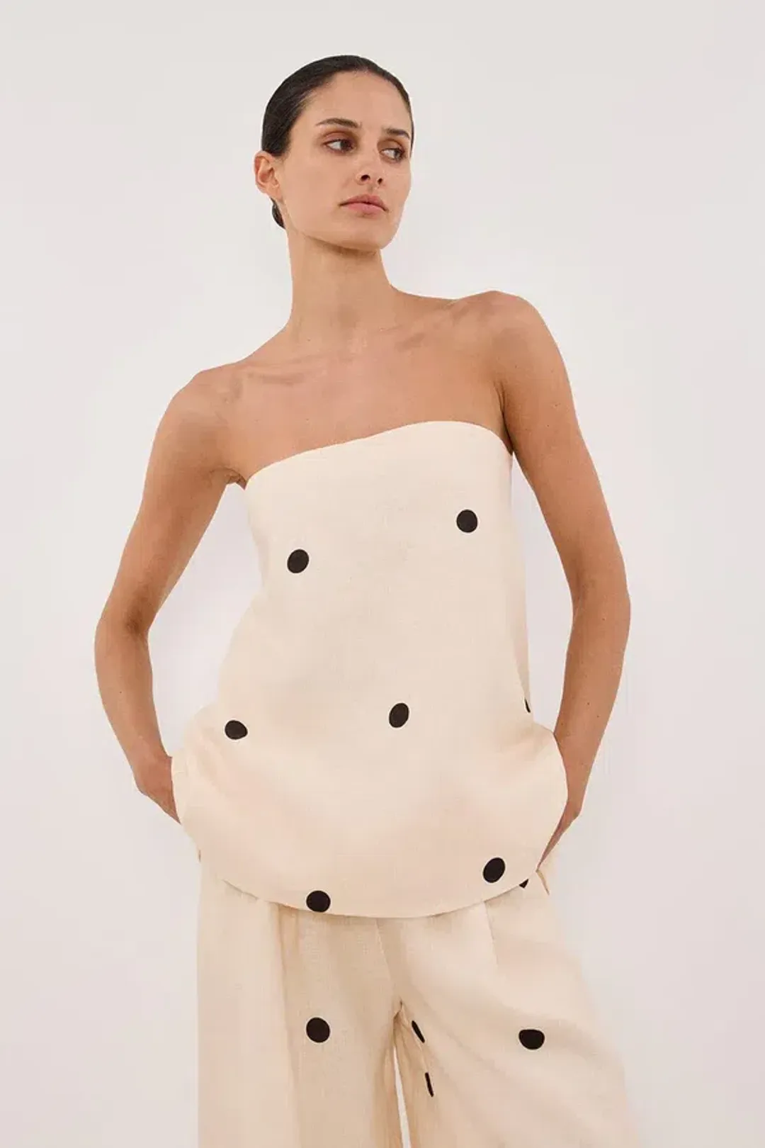 DISSH Beverly Cream Spot Strapless Top and Pants Set Cream Size 10/12 for rent on The Volte - main image