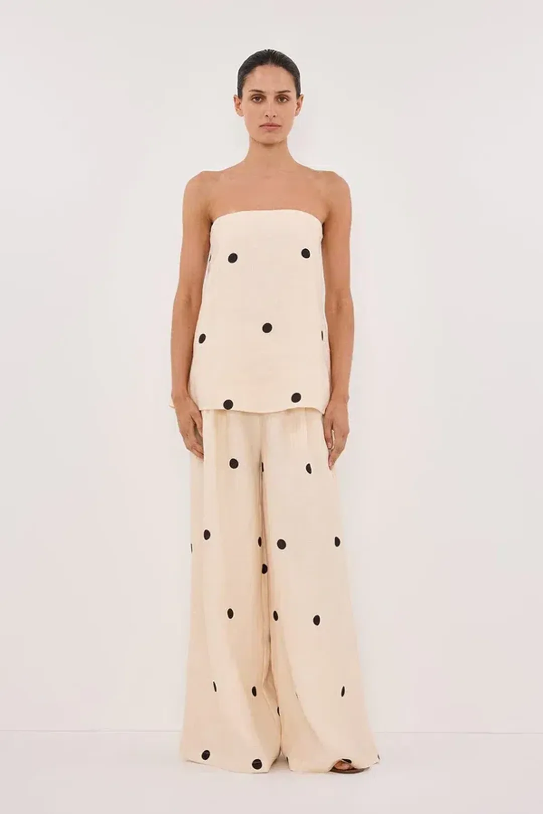 DISSH Beverly Cream Spot Strapless Top and Pants Set Cream Size 10/12 for rent on The Volte - main image