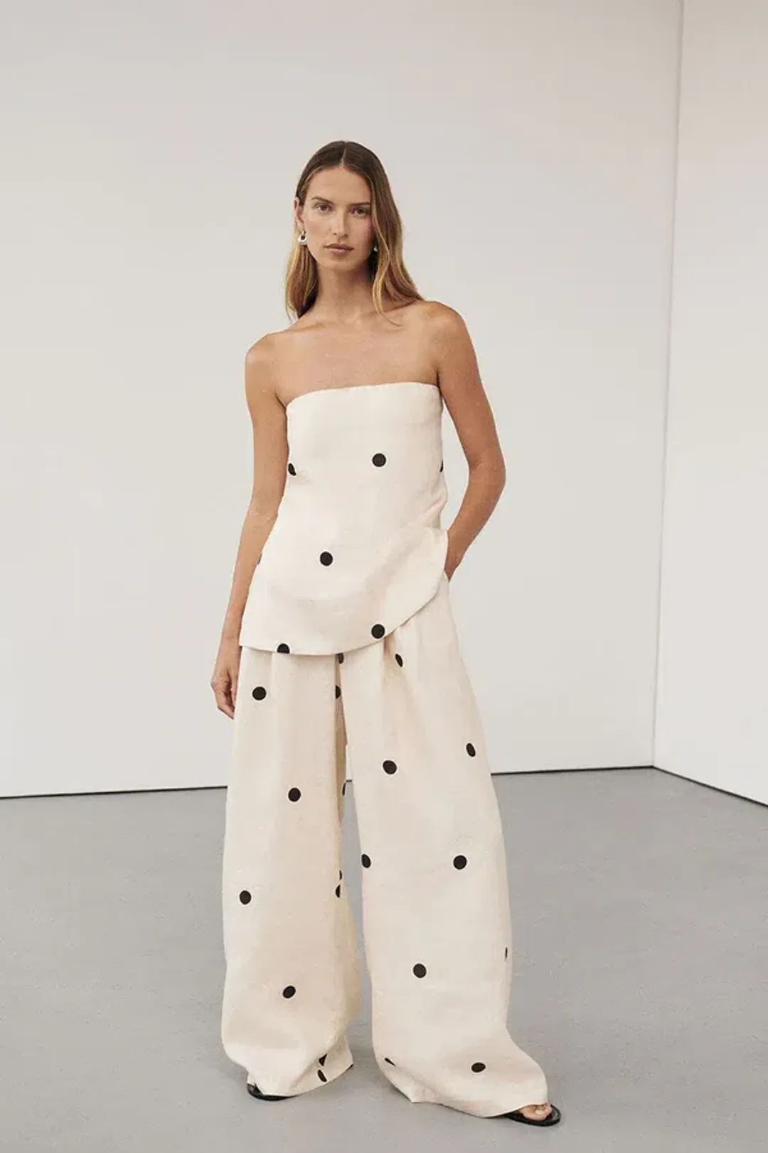 DISSH Beverly Cream Spot Strapless Top and Pants Set Cream Size 10/12 for rent on The Volte - main image
