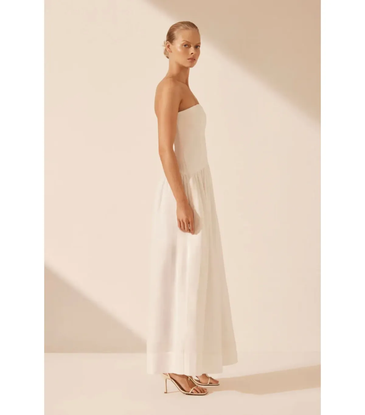 Shona Joy Blanc Linen Strapless Panelled Maxi Dress White Size AU 10 - Image 3
