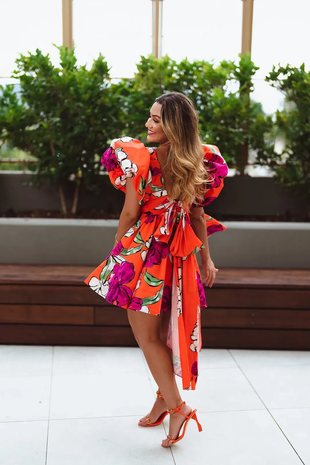 Aje Gretta Bow Back Mini Dress Vivid Camellia Size AU 8 for rent on The Volte - main image