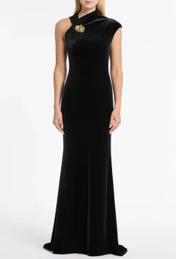 Carla Zampatti Black Velvet Gold Button Gown Size 8 for rent on The Volte - image 1